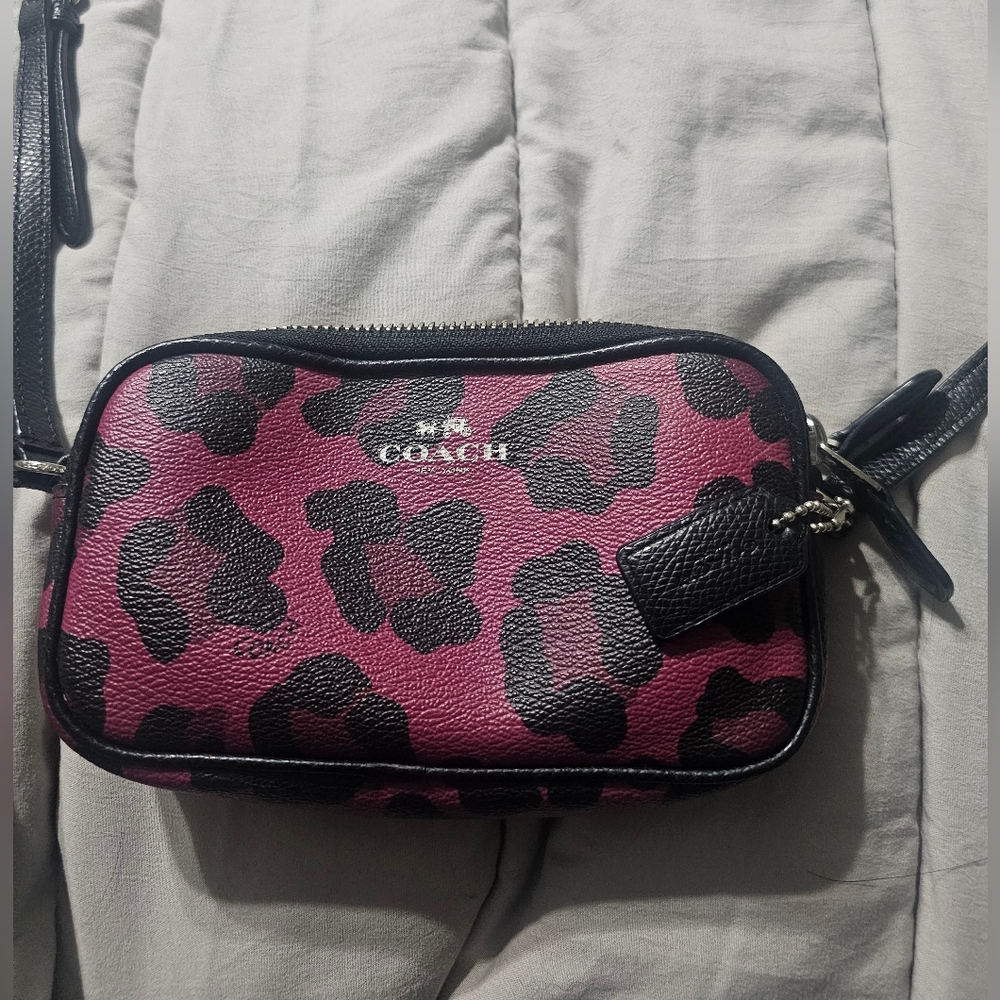 Coach Leopard Print Crossbody Bag in Pink and Black